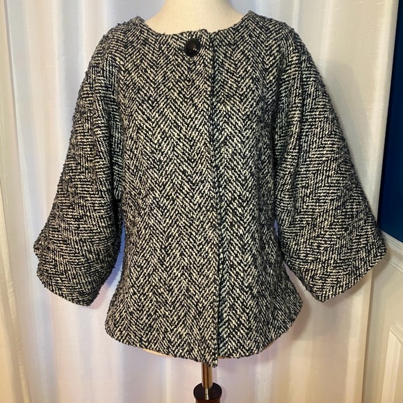 Anne Klein Elegant Black & White Tweed 3/4 sleeve Cropped Swing Lined Jacket, 10 - Picture 4 of 16